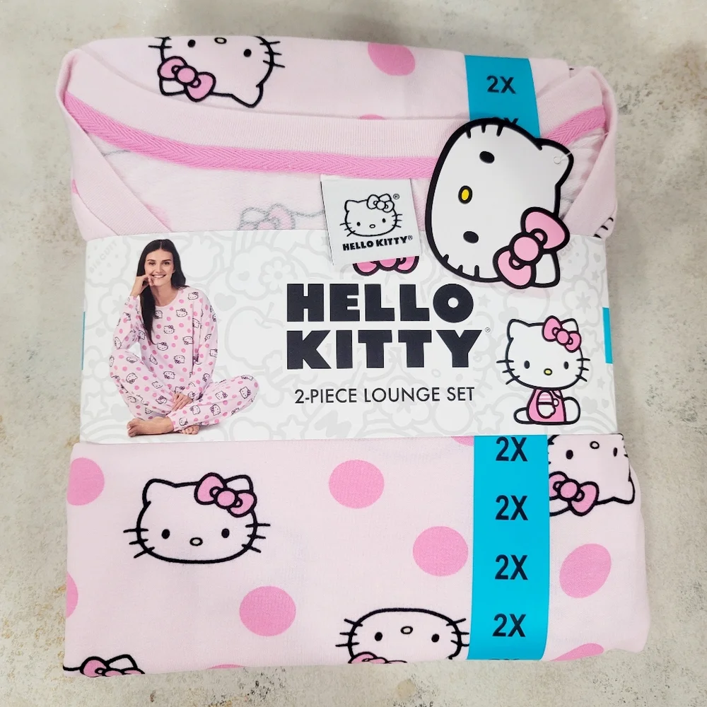 Hello Kitty Sanrio Womens 2pc Pink Knit Lounge PJ Set Long Sleeve Top Jogger - Picture 9 of 16